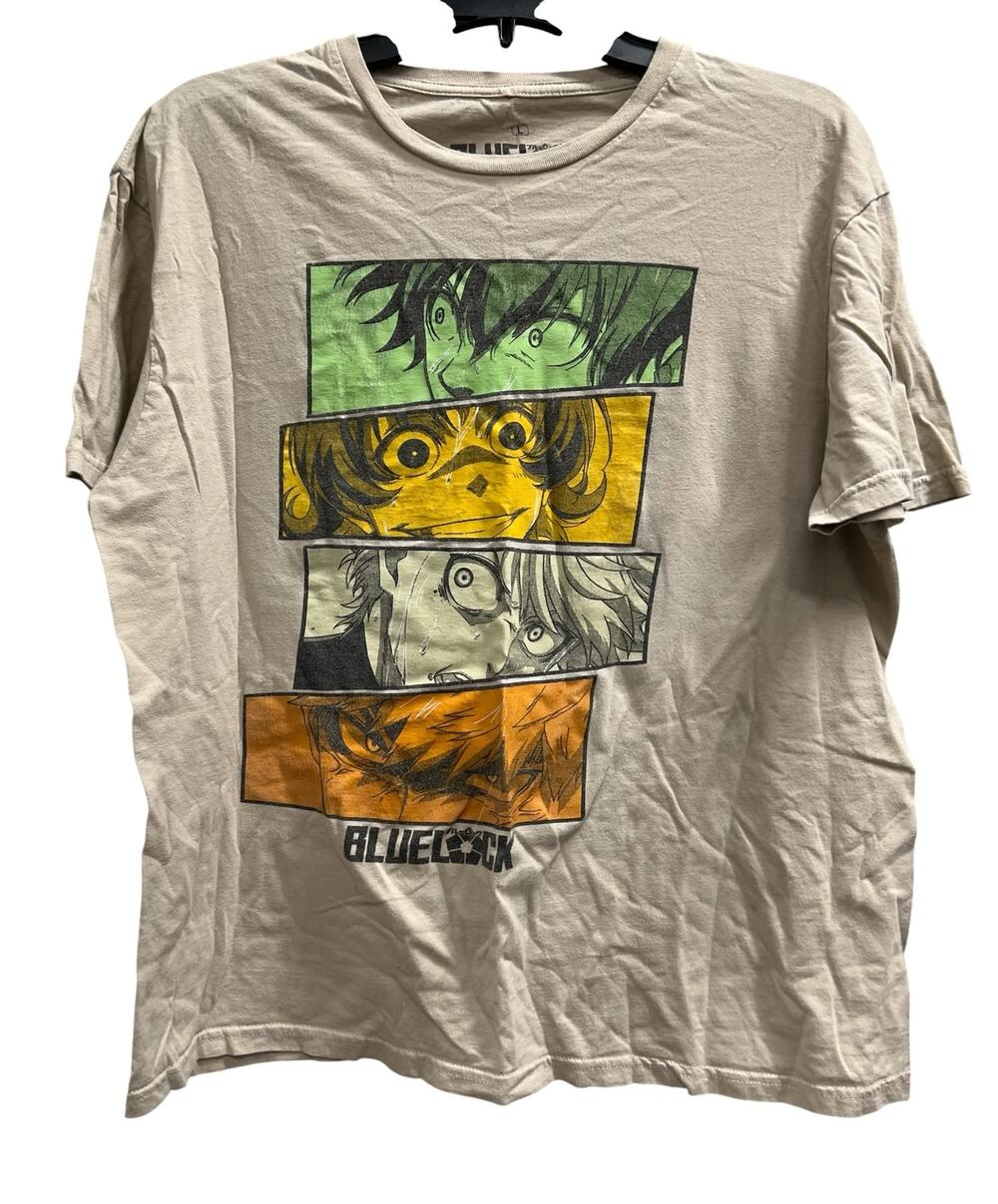 Blue Lock stacked eyes thrashed beige tee sz L